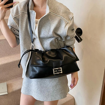 Women's Large Capacity Casual Single Shoulder Bag Soft Leather Cloud Pleated Drawstring Tote Bag Fashion Versatile Underarm Bag
