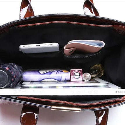 Luxury Vintage Women's Crocodile Pattern Handbag Large Capacity Tote Bag Leather Business Shoulder Bag For Female PlatiNum