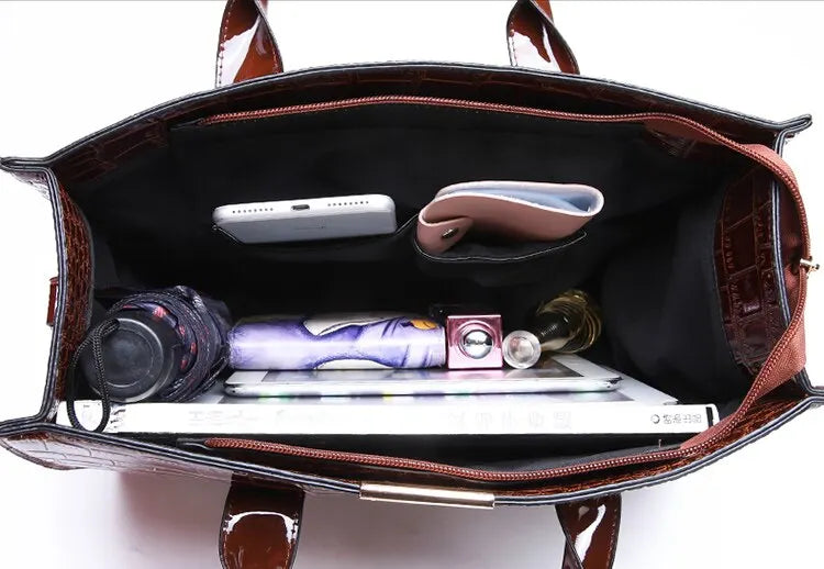 Luxury Vintage Women's Crocodile Pattern Handbag Large Capacity Tote Bag Leather Business Shoulder Bag For Female PlatiNum