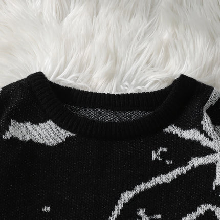 New Trendy Street Graffiti Jacquard Pattern Pullover Sweater, Casual Round-Neck Color-Block Knit Men's Pullover, Suitable for Everyday Wear, Unisex Top for Going Out, Regular Fit, Suitable for Autumn and Winter