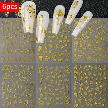6Pcs/Set Metal Silver Star/Heart/Moon 3D Nail Art Stickers 8*10cm Hollow Love/Cross Self-Adhesive Slider Luxury Manicure Decals
