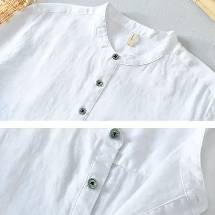 Men's High-End Loose Spring and Summer Chinese Style Short-Sleeved Cotton Linen Casual Breathable Shirt Collar T-shirt