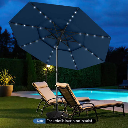 Ombrellone da patio solare da 10 piedi con 32 luci a LED, parte superiore ventilata a 3 livelli, colore blu navy