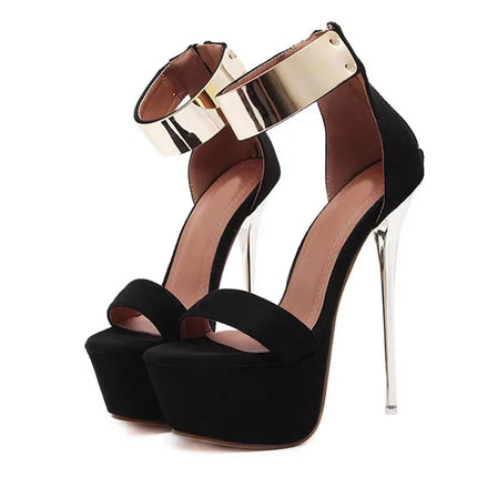 Fashion Designer Metal Ankle Strap Women 16CM Heels Platform Sandals Shoes Female High Heels Sexy Party Dance Ladies Shoes PlatiNum