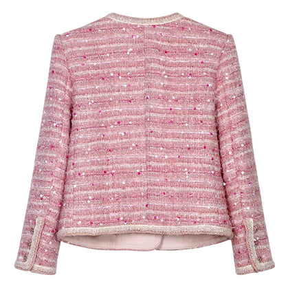 2025 New Fashion Round Neck Celebrity High-end Heavy Industry Sequin Temperament Design Casual Tweed Jacket