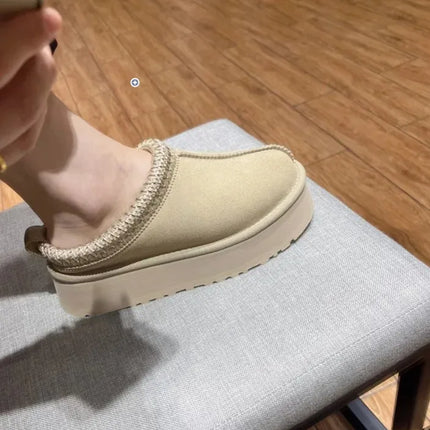 New Thick soled Snow Boots for Women in Winter 2026, Short Style Cashmere Warm Thick soled Heerless Shoes, Wool Half Slippers, Women's Cotton Shoes