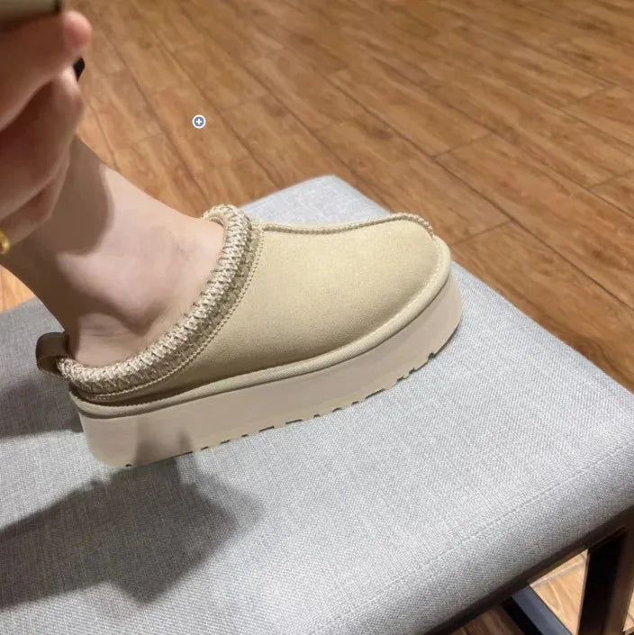 New Thick soled Snow Boots for Women in Winter 2026, Short Style Cashmere Warm Thick soled Heerless Shoes, Wool Half Slippers, Women's Cotton Shoes