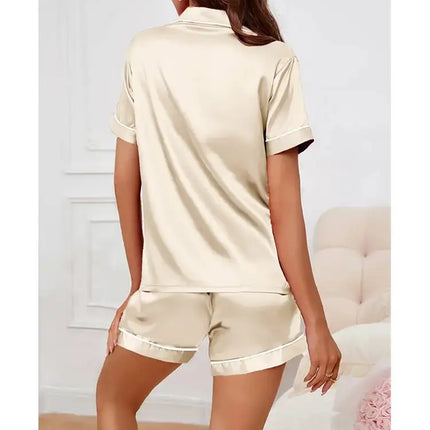 Pigiama da donna in raso di seta estivo Set Top e pantaloncini abbottonati 2 pezzi indumenti da notte colletto dentellato indumenti da notte Loungewear per le donne platinumshop