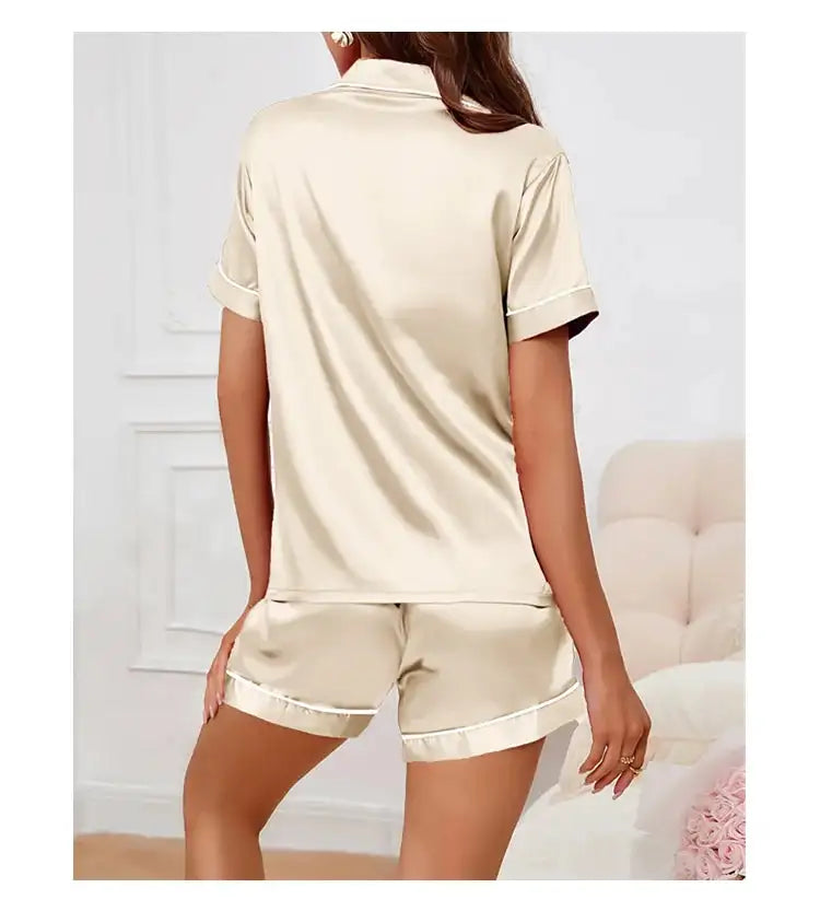 Pigiama da donna in raso di seta estivo Set Top e pantaloncini abbottonati 2 pezzi indumenti da notte colletto dentellato indumenti da notte Loungewear per le donne platinumshop