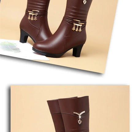 Women Comfortable Fleece Medium Boots Autumn Winter New Style Thick Heel Side Zipper Pointed Fashion High Heels Boots Elegant