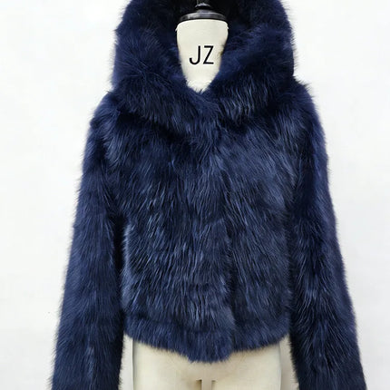 BKQU Winter Pink Imitation Fur Coat Elegant Big Fur Trim Hood Women's Jacket Warm Plush Cropped Sweet Lady Faux Fur Coat  2026