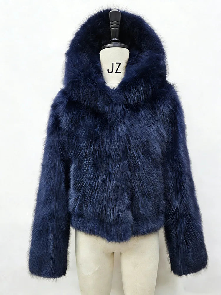 BKQU Winter Pink Imitation Fur Coat Elegant Big Fur Trim Hood Women's Jacket Warm Plush Cropped Sweet Lady Faux Fur Coat  2026
