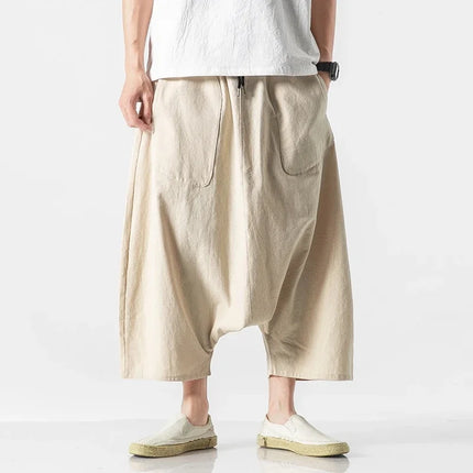 Pantaloncini Estivi da Uomo Oversize Casual Stile Harem Vintage in Cotone e Lino Comodi a Gamba Larga con Elastico in Vita Taglie Grandi