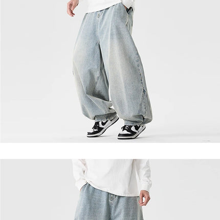 Pantaloni a gamba larga in denim Pantaloni casual alla moda da uomo Pantaloni larghi a lanterna Hip Hop Jeans streetwear Pantaloni elastici in vita maschile oversize