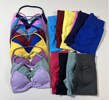 Yoga fitness set 3pcs Impact Gym Set Women Bras and Yoga Set High Waist Scrunch Seamless Shorts Fitness Clothes Activewear Work