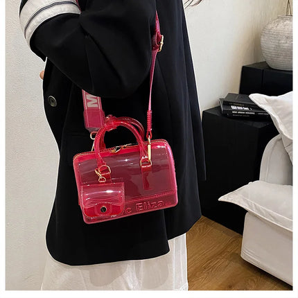 2025 Transparent PVC Beach Bag, Korean Style, Fresh and Sweet Silicone Shoulder Bag, Medium Size with Zipper Closure