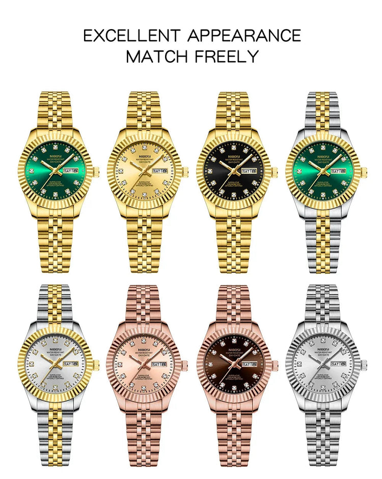 NIBOSI Orologi da donna con diamanti Orologio da donna casual di moda di lusso delle migliori marche Orologio da donna con data settimanale automatica impermeabile Reloj platinumshop