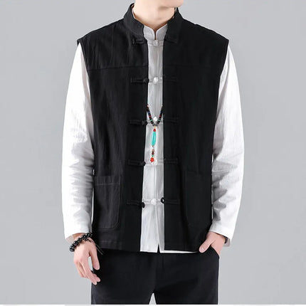 Canotte da uomo senza maniche in cotone stile cinese, gilet casual vintage, gilet estivi traspiranti, magliette larghe da uomo, abito Tang