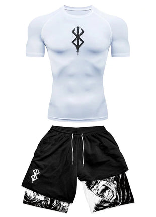 Set di compressione da uomo stampato in 3D anime Top da palestra a maniche corte + pantaloncini da allenamento Set di protezioni per l'atletica traspirante ad asciugatura rapida platinumshop
