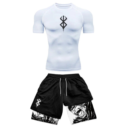Set di compressione da uomo stampato in 3D anime Top da palestra a maniche corte + pantaloncini da allenamento Set di protezioni per l'atletica traspirante ad asciugatura rapida platinumshop