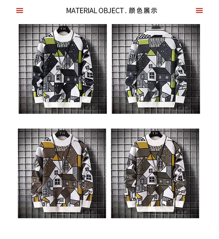 Men's wool pullovers 2025 men winter korean style grid pattern warm Sweaters O-neck men sweaters autumn men size M-3XL