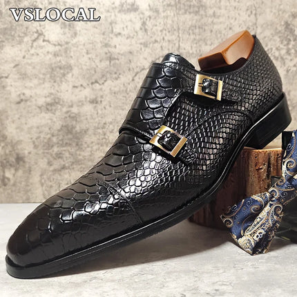 Mocassini da uomo di lusso Scarpe Stampe di serpente Abito formale Scarpe casual da uomo Nero Marrone Scarpe da doppio monaco in vera pelle da uomo