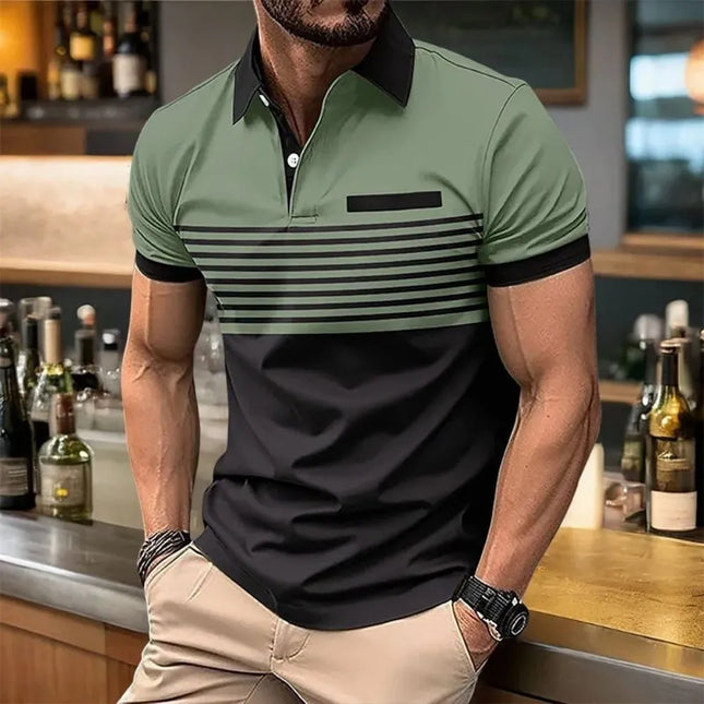 Polo da uomo estiva europea e americana con stampa a righe, comoda e traspirante, top casual urbano per esterni