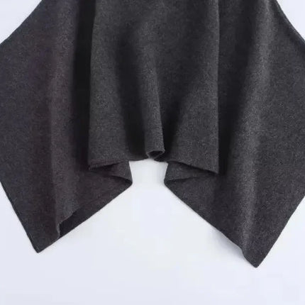 Asymmetric Knit Poncho Cape Loose Solid Color Minimalist Warm Shawl Wrap Outerwear Commuter High Street Pullover 202606H