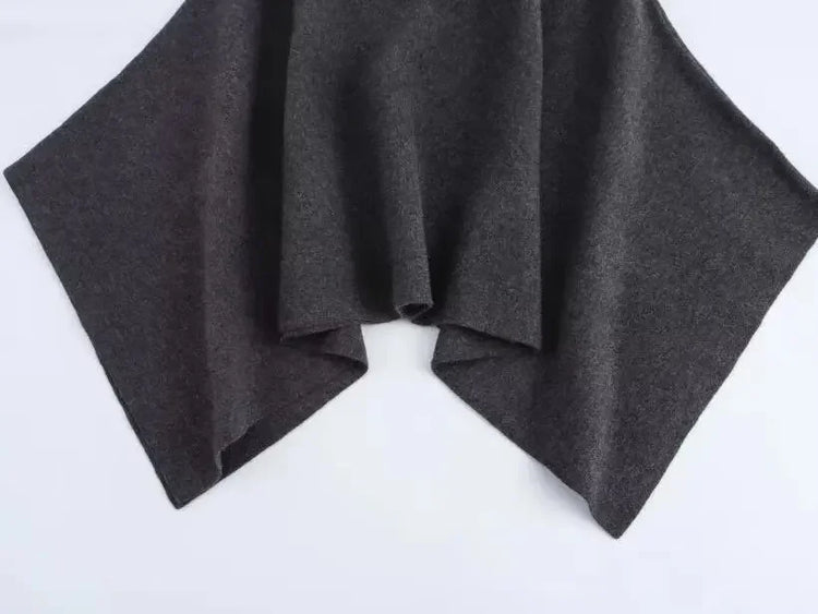 Asymmetric Knit Poncho Cape Loose Solid Color Minimalist Warm Shawl Wrap Outerwear Commuter High Street Pullover 202606H
