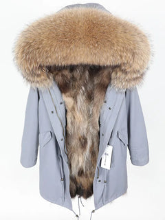 Maomaokong Natural Fur Lining Real Fur Coat Winter Jacket Women Raccoon Fur Collar Warm Thick Parkas Female Clothing