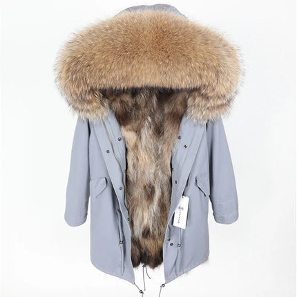 Maomaokong Natural Fur Lining Real Fur Coat Winter Jacket Women Raccoon Fur Collar Warm Thick Parkas Female Clothing