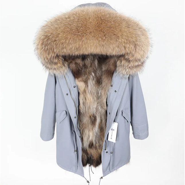 Maomaokong Natural Fur Lining Real Fur Coat Winter Jacket Women Raccoon Fur Collar Warm Thick Parkas Female Clothing