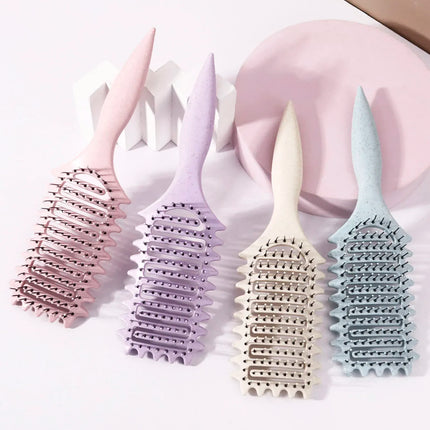 Curling Styling Brush - Hollow Massage Comb, Nylon Mane, ABS Plastic Handle, Comfortable Grip Special for Real Hair Wigs