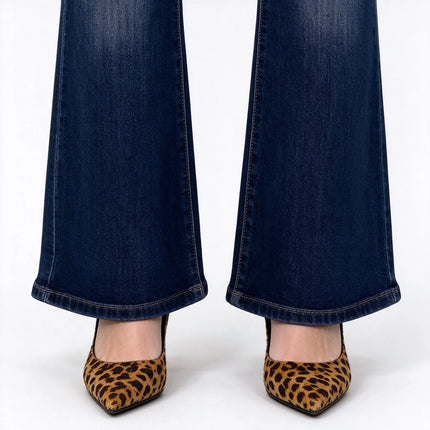 Jeans Women High Waist Bootcut Dark Blue Vintage Wash, Slimming Shaping Stretch Denim for Office and Leisure,Yw-1979
