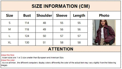 2025 New Fashion PU Leater Loose Jacket Women Autumn Lapel Zipper Long Sleeve Outerwears Streetwear Burgundy Female Bomber Coats
