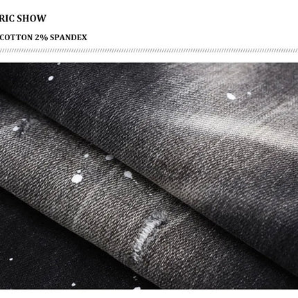 Street Designer Fashion Men Jeans High Quality Retro Black Gray Stretch Slim Fit Ripped Jeans Men Brand Vintage Y2K Denim Pants PlatiNum