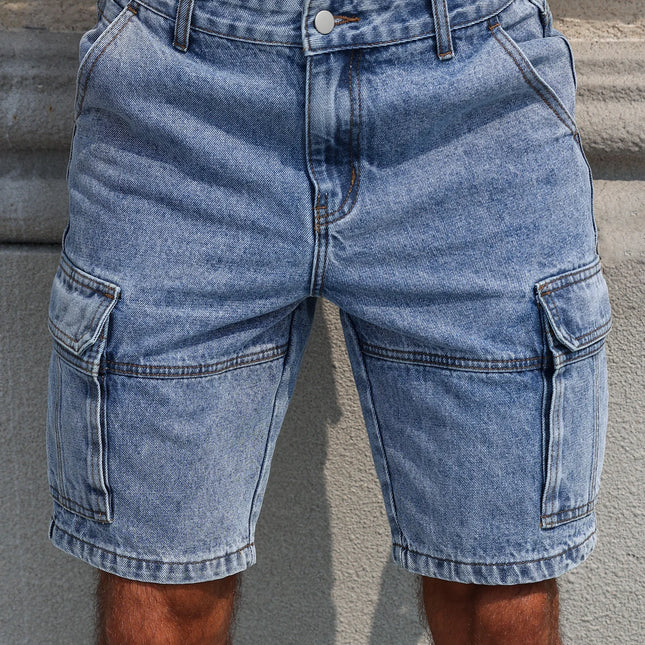 Pantalones cortos vaqueros de hombre, azules, de corte regular, para verano. Diseño multibolsillos. Elegantes e informales.