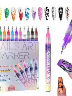 12Pcs/Set Nail Acrylic Graffiti Pen 12 Color Nail Marker DIYNail Art Graffiti Pen Nail Polish Pens Drawing Painting Point