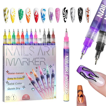 12Pcs/Set Nail Acrylic Graffiti Pen 12 Color Nail Marker DIYNail Art Graffiti Pen Nail Polish Pens Drawing Painting Point