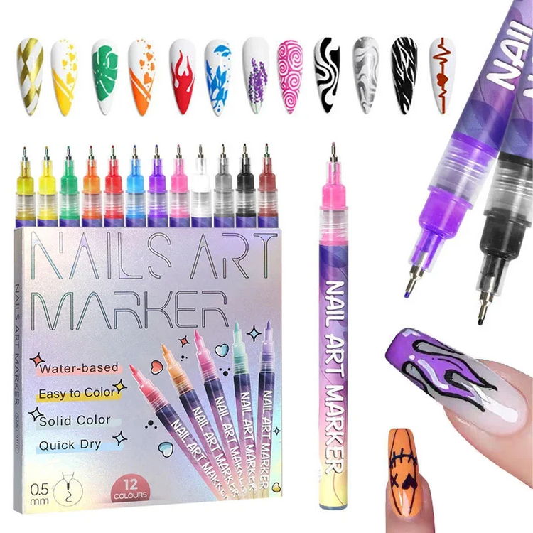 12Pcs/Set Nail Acrylic Graffiti Pen 12 Color Nail Marker DIYNail Art Graffiti Pen Nail Polish Pens Drawing Painting Point