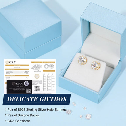 TUHE Unisex Classic Round Moissanite Earrings 925 Silver  For Women  D Color VVS1 Moissanite Round Earrings Fine Jewelry PlatiNum