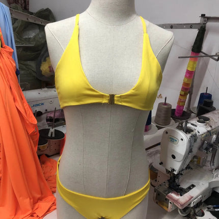 Muslimmuslimlim's Sexy muslimah Fashion tinta unita costumi da bagno donna vita alta Gold Lock Bikini Sexy Beachwear costume da bagno platinumshop