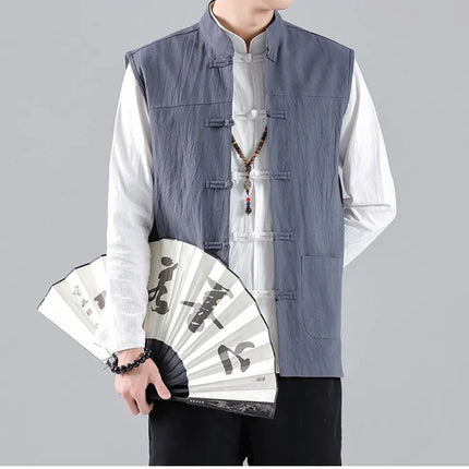 Canotte da uomo senza maniche in cotone stile cinese, gilet casual vintage, gilet estivi traspiranti, magliette larghe da uomo, abito Tang