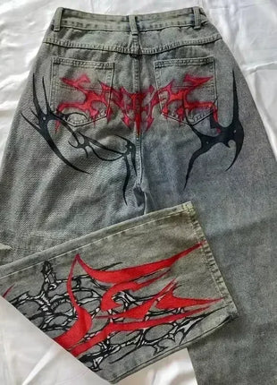 Jeans larghi ricamati modello Joker di tendenza della moda americana Donna Street Y2K Nuovi pantaloni a gamba larga oversize Hip Hop Jeans unisex