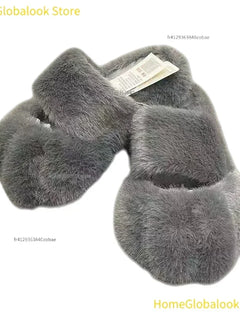 Women Kawaii Furry Cat Paw Slippers, Imitation Fur Fluffy Plush Warm Home Shoes, Comfort Flat Heel Cute Cat Slippers for Bedroom Indoor Daily Wear