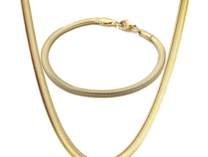 Collana lunga a catena a serpente di moda Uomo Donna Catene a maglie color oro in acciaio inossidabile Set di gioielli punk di base all'ingrosso platinumshop