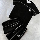 Set di pantaloncini T-shirt girocollo comodo e traspirante con stampa a righe estiva da uomo nuova di vendita calda adatto per strada all'aperto platinumshop