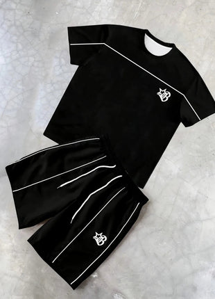 Set di pantaloncini T-shirt girocollo comodo e traspirante con stampa a righe estiva da uomo nuova di vendita calda adatto per strada all'aperto platinumshop
