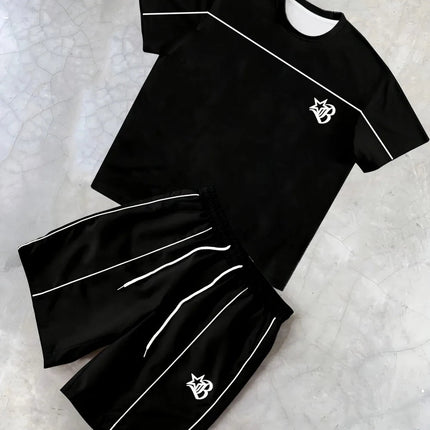 Set di pantaloncini T-shirt girocollo comodo e traspirante con stampa a righe estiva da uomo nuova di vendita calda adatto per strada all'aperto platinumshop