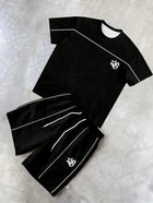 Set di pantaloncini T-shirt girocollo comodo e traspirante con stampa a righe estiva da uomo nuova di vendita calda adatto per strada all'aperto platinumshop